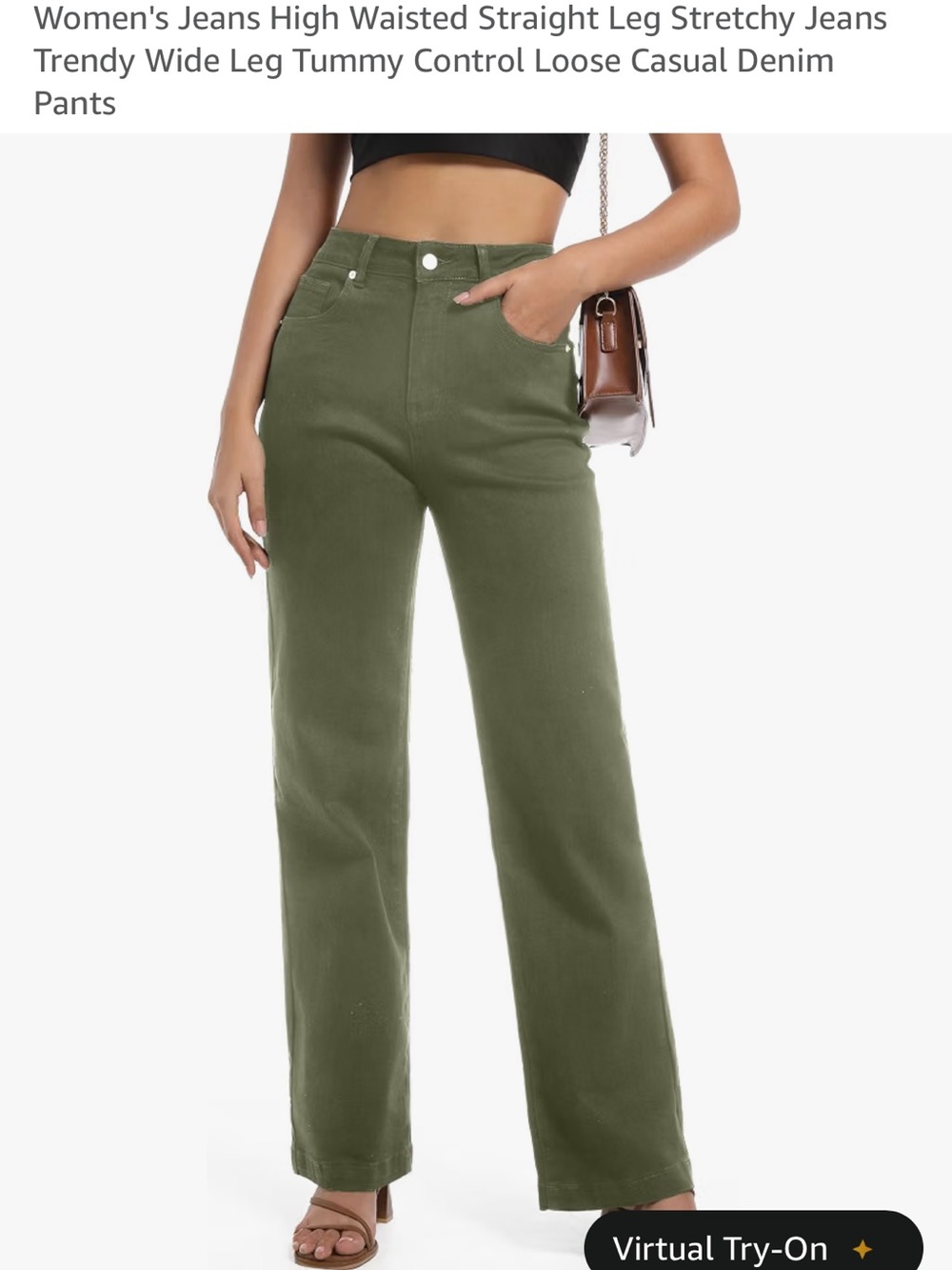 High-Waisted Olive Green Straight Leg Stretchy Jeans